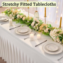 Htper 6 pk Spandex Ivory Tablecloths for 6 Foot Rectangle Tables, Stretch Table Cloth 6ft Fitted Tablecover Desk Skirt for Parties Weddings Birthday Banquet Baby Shower