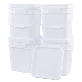 Yesdate 4 Pcs 5 Gallon Plastic Bucket with Airtight Lid, Square Food Plastic Bucket Pail, Heavy Duty Reusable Water Bucket with Handle