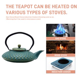 Cast Iron Teapot,SECHUDO Tea Kettle Coated with Enameled Interior for Loose Tea,Cast Iron Teapot with Stainless Steel Infuser for Stovetop Safe (27.1oz-Pattern-1)