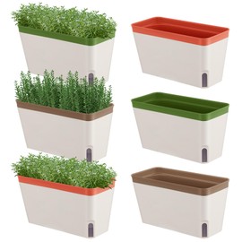 SiliFine 6 Set Window Herb Planter Box Self Watering Plant Pots 10.6 Inch Rectangular Herb Pots Decorative Garden Flower Box for Indoor, Succulent,Vegetables, Flowers