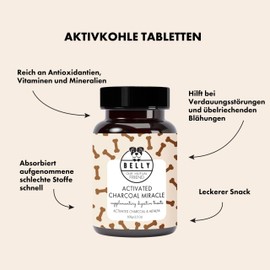 Belly® Natürliche Kohletabletten Hund - 100g - Aktivkohle Tabletten, Kohletabletten gegen Durchfall & zum Aufbau von Darmbakterien & Darmflora - mit Antioxidantien, Vitaminen und Mineralien, vegan