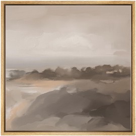 SIGNWIN Framed Canvas Print Wall Art Soft Neutral Coastal Landscape Tranquil Seaside Scene in Warm Beige Tones Illustrations Decorative Relax/Zen for Living Room, Bedroom, Office - 24"x24" Natural