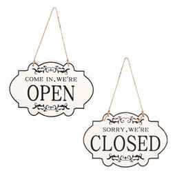 Open Closed Sign for Business with Rope Reversible Double Sided，Store Business Signs 11.8" x 7.9" Suitable for Hanging on a Shop Door or in a Window.(White)