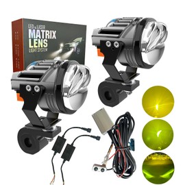 BOZCCZO Motorcycle Fog Lights Led Kit Lemon Green/Amber Fog Light 120W/14,000LM IP68 Waterproof Running Light with Mounting Bracket Remote Wiring Harness for Motorcycle Jeep ATV