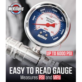 McKillans® High Pressure Washer Gauge - Push-to-Connect 3/8" Automatic Quick Connect - Stainless Steel - up to 6000 PSI - Measure Both PSI and MPa - Power Washer Pressure Gauge