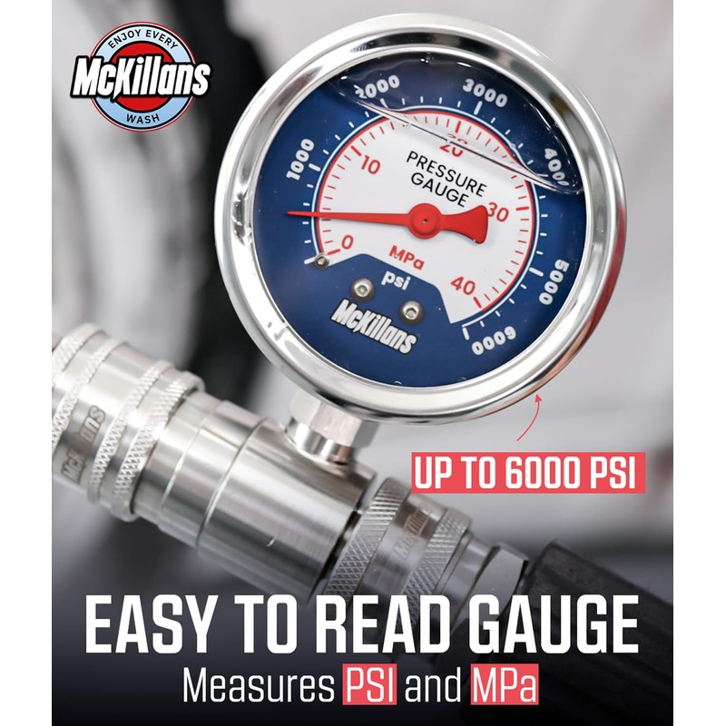 McKillans® High Pressure Washer Gauge - Push-to-Connect 3/8" Automatic Quick
