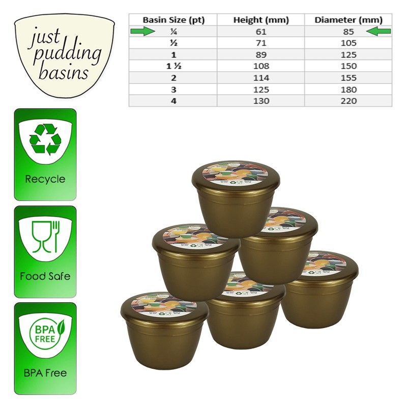 Just Pudding Basins Gold Colour 1/4 Pint Small Basin and
