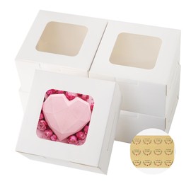 fwipiyo 50pcs 5x5x2.5 Inches Cookie Boxes,White Bakery Boxes with Window,Small Treat Boxes,Mini Cake Boxes,for Pastry,Dessert,Cookies,Muffins,Donuts,Chocolate Covered Strawberries (5 * 5 * 2.5inch)