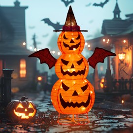 calabaza plegable de Halloween de 3 pies, 60 LED Pop-Up Jack-o'-Lantern con capa, 8 modos de iluminación, decoración interior y exterior para patio, j