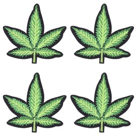 CABODYALS 5PCS 66mm Green Weed Iron on Patches Bulk Leaf Plant Embroidery Sew on Patch Shape Repair Appliques Emblem for Sewing Making Clothes Christmas Backpacks Shirts capss DIY Supply