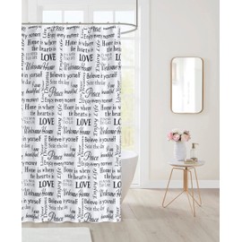 Phrases Printed Waffle Shower Curtain With 12 Roller Ball Hooks - Love Phrases 70" x 72" - Water Resistant Polyester Blend, Washable Shower Curtain - Perfect Cloth Shower Curtain for Stylish Bathrooms
