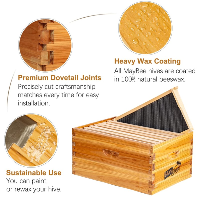 8-Frame Beehive Box Langstroth Deep Brood Box Dipped in 100%