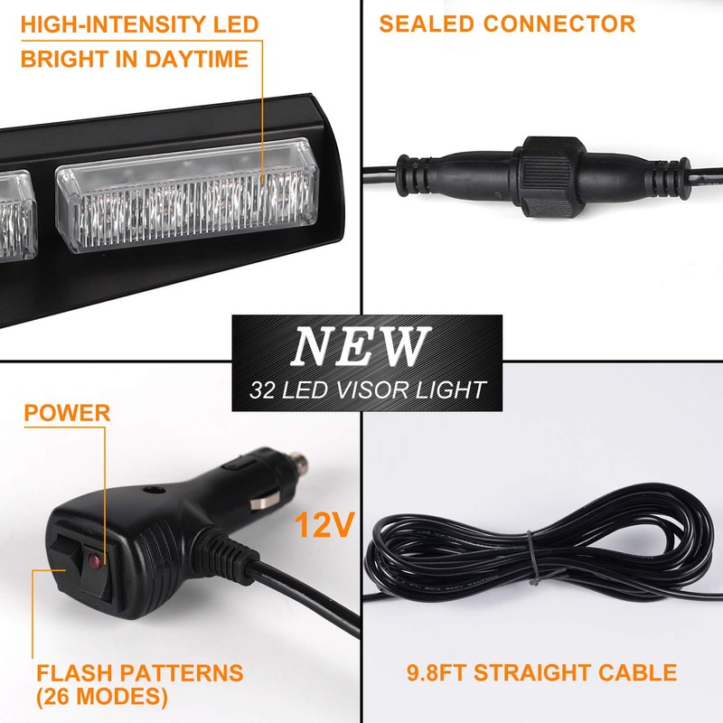 ASPL 32LED Visor Lights 26 Flash Patterns Windshield Emergency Hazard