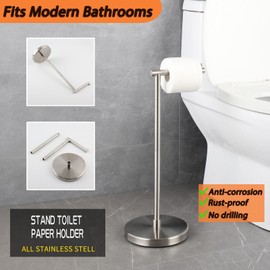 GERZWY Toilet Paper Holder Free Standing SUS 304 Stainless Steel Rustproof Pedestal Lavatory Tissue Roll Holder Floor Stand Storage Modern Brushed Finish DZY002-LS