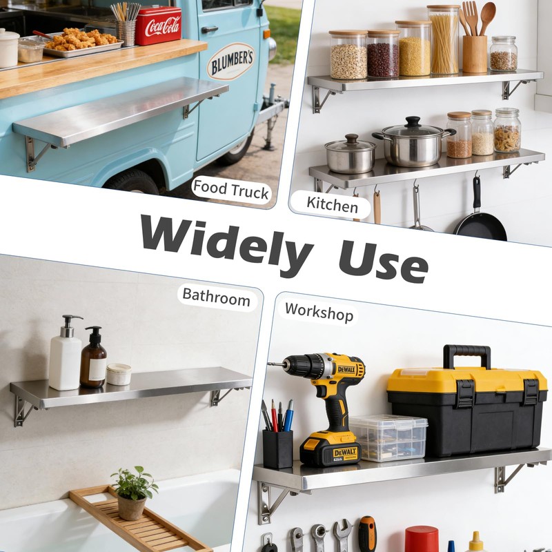 36" x 12" Folding Concession Shelf – Stainless Steel Drop