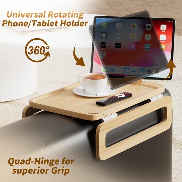 Oiehur Couch Arm Table Tray, Bamboo Sofa Clip On Tray