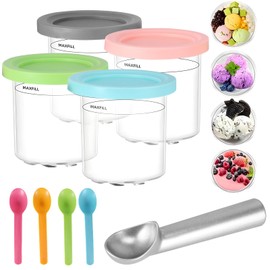 Miawtro 4 Pieces Creami Containers, Compatible with Ninja Creami Ice Maker Nc300/Nc301/Nc305a/Nc301co/Nc299amz Series, for Ninja Creami Deluxe Container, 4 Colours, 16 oz, Dishwasher Safe