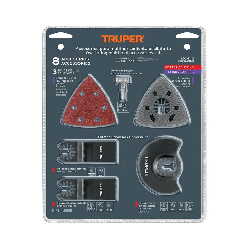 Truper MULH-KIT-8, Kit con 8 accesorios para multiherramienta modelo Truper