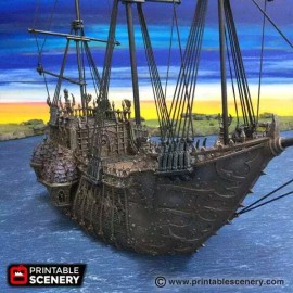 Tabletop Terrain Black Ship - Pirate Ship - Tabletop Terrain Miniature Terrain Wargaming - 32mm