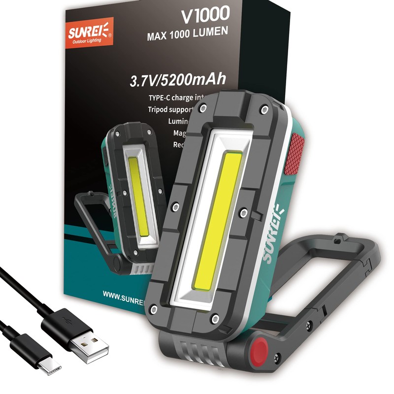 SUNREI LED Rechargeable Magnetic Work Lights, 1000 Lumens, Magnetic Base