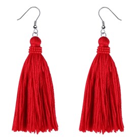 KELITCH Bohemian Tassel Earrings 925 Silver Pendant Earrings Handmade Colour Tassel Earrings for Women, Cotton Fabric Cotton, Pearl