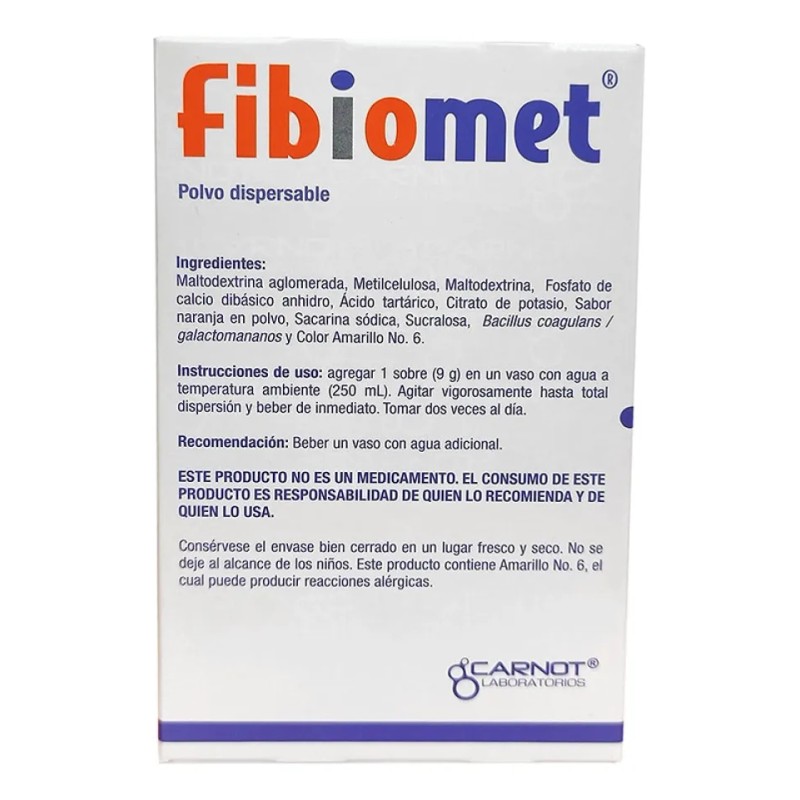 Fibiomet Suplemento Alimenticio Naranja Polvo 10 Sobres