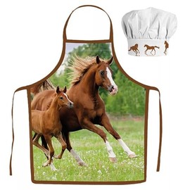 damaloo Horse Children's Apron Set - Adjustable Chef Hat and Apron for Toddlers - Children's Apron with Hat for Boys & Girls - Horse Children's Cooking Aprons, Chef Costume, Baking Apron