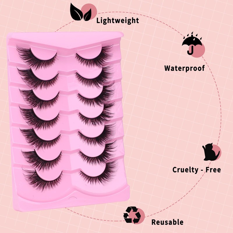 Fox Eye Lashes Natural, Wispy False Eyelashes Clear Band, Fluffy