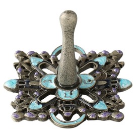 Matashi Hand-Painted Spinning Dreidel Holiday Ornaments Elegant Jewish Décor | Hanging Decoration for Family or Personal Use | Gold-Plated, Vintage Design, Embellished w Crystals (Gunmetal)