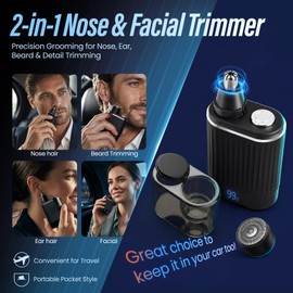2 in 1 Nose & Facial Hair Trimmer Clipper for Men Women, 2026 LED Display Beard & Detail Trimmer， Painless USB Rechargeable Grooming Kit, Waterproof Nose & Ear Hair Remover for Travel