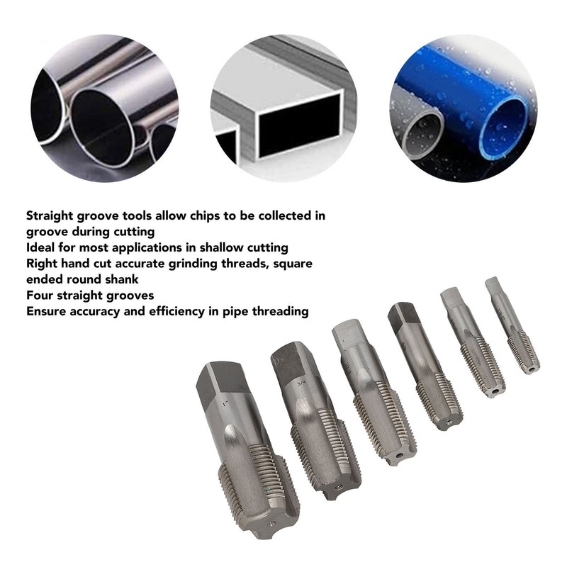 6Pcs NPT Pipe Tap Set Thread HSS for Plumber Industrial