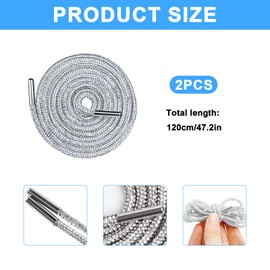 QBXMY7 2 Pcs Bling Crystal Shoe Laces | Glitter Rhinestone Round Shoelaces for Women & Men | Sparkle Shiny Sneaker Laces Replacement (47 Inch, Silver)