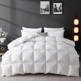 L LOVSOUL Organic 75% Down Fiber Comforter Queen, White