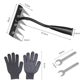 Carbon Steel Garden Weeding Rake, Heavy Duty Metal Weeding Rake with Wrench and Gloves for Garden Weeding, Loosening Soil, Gathering Leaves, Leveling Lawns (6-Teeth)