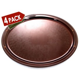 Maro Megastore (Pack of 4) 20.5-Inch x 15.7-Inch Rectangular Trim Iron Metallic Bronze Decorative Tray Vintage Holiday Wedding Birthday Buffet Party Dessert Food Art Decor Party Wine 1870 L Tla-002