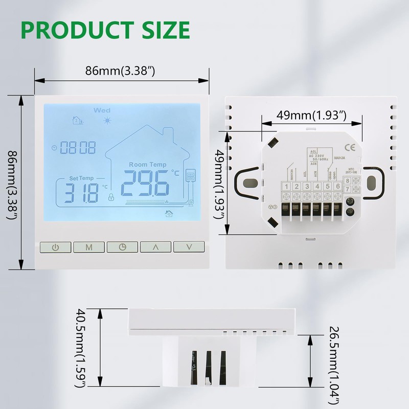 Wengart Digital Thermostat WG903, Programmable, Suitable for Water/Gas Boiler 3A,