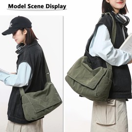 X SIM FITNESSX Unisex Canvas Shoulder Bag, Women's Shopper Bag, Oxford Fabric Bag for Everyday, Office and Travel, Green