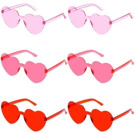 Fengek 6 Pcs Heart Shape Sunglasses Frameless Transparent Glasses Party Favors for Women, Multicolor 5
