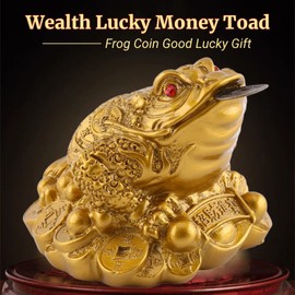 Zunate Gold Chinese Feng Shui Wealth Lucky Money Toad Home Office Decoration Frog Coin Good Luck Gift (Imitation Copper)