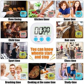 Kitchen Timer, Magnetic Digital Count up&Count down Kitchen Timers for Cooking, Large LCD Screen Clock Alarm Electronic Memory Smart Egg Timers for Cooking Boiling Eggs Toothbursh & more (Pink)