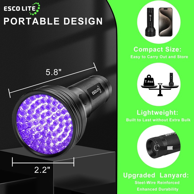 ESCO LITE UV Flashlights Black Light for Pet Urine Detection