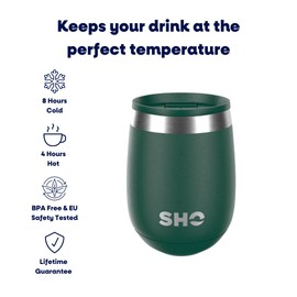 SHO Pacto - Ultimate Insulated Stainless Steel Reusable Coffee Cup & Stemless Wine Tumbler - 4 Hours Hot, 8 Hours Cold - 360ml - BPA Free (Forest Green, 360ml)