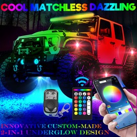 【Clear Stock】 10-pods Trucks LED RGB Neon Underglow Rock Lights Kit, 【Dual-Zone】+【160LEDs】+【2-in-1 Line】 Sync Music Under Wheel Well Lights Waterproof 12V with APP/RF/IR for CAR ATV UTV SUV