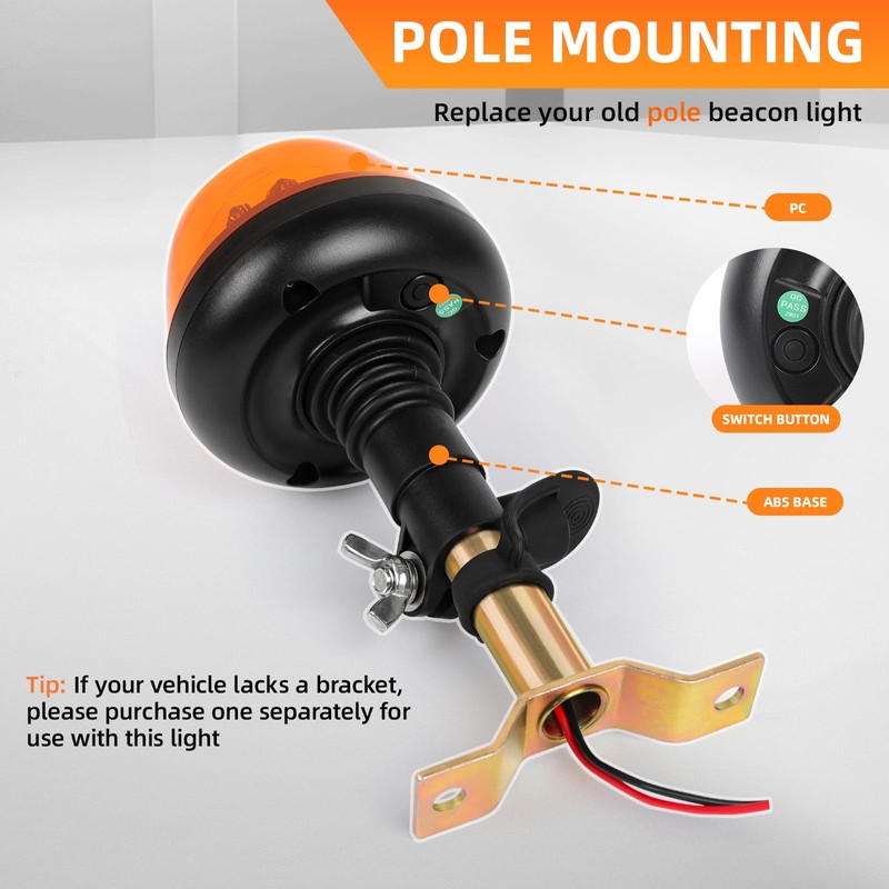 Qiping LED Beacon, 12 V/24 V Car Warning Light, Orange
