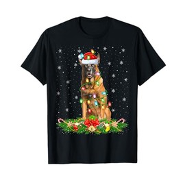 Belgian Malinois Dog Christmas Lights Funny Santa Hat Xmas T-Shirt