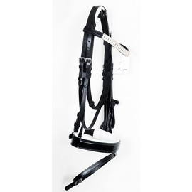 DRESSAGE BLING SHOW BRIDLE DIAMOND BROWBAND PATENT NOSEBAND (PONY)