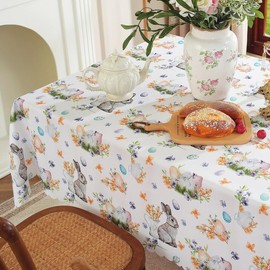 meioro Easter Tablecloth 100 x 150 cm, Spring Carrot Rabbit Table Linen, Colourful Printed Washable Tablecloth, Easter Summer Flowers Tablecloth for Decorating Parties, Picnics, Dinner Decor