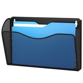 GDINDINFAN Single Pocket Wall File Holder, Mesh Hanging File Folder Paper Organizer, Vertical Wall Mounted Mail Basket, Storage Organization Magazine Rack for Office, Home and School, Black