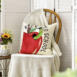 AVOIN colorlife Apple Bookwarm Throw Pillow Cover, 18 x 18 Inch Back to School First Day of School Decor for Sofa Couch
