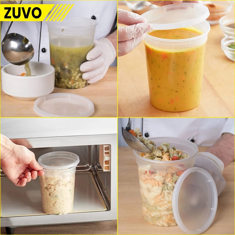 Zuvo Plastic Soup Containers with Lids - 32 OZ (24